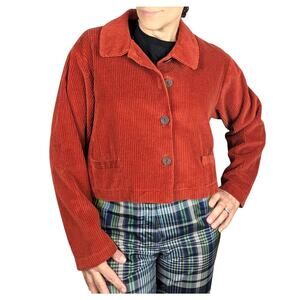 Coldwater Creek Corduroy Cropped Long Sleeve Jacket Orange